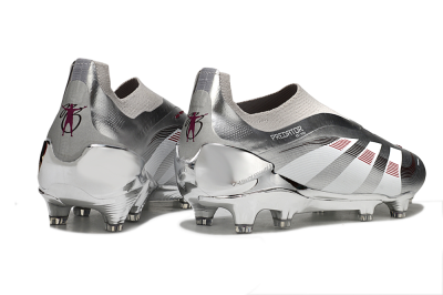 Men's Adidas Predator 25 Elite Laceless FG Firm Ground Low-Tops Football Boots - Silver/Black/Red
