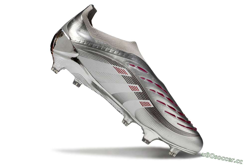 Men's Adidas Predator 25 Elite Laceless FG Firm Ground Low-Tops Football Boots - Silver/Black/Red 4