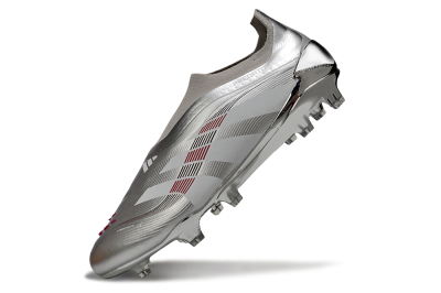 Men's Adidas Predator 25 Elite Laceless FG Firm Ground Low-Tops Football Boots - Silver/Black/Red