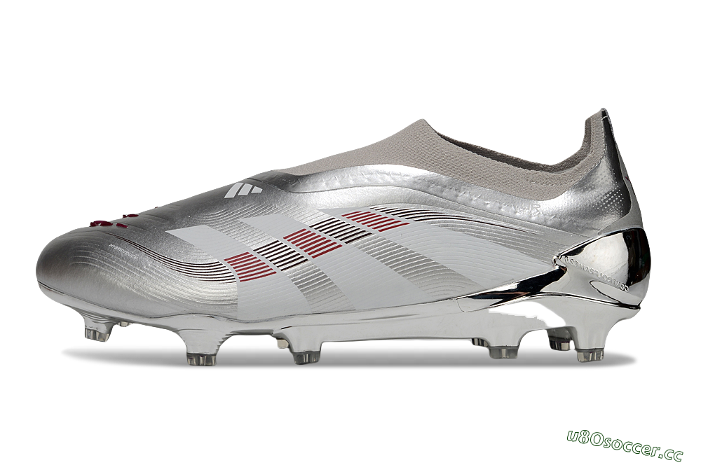 Men's Adidas Predator 25 Elite Laceless FG Firm Ground Low-Tops Football Boots - Silver/Black/Red 0