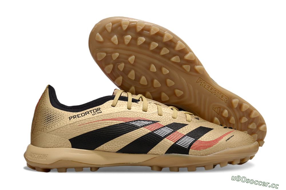 Men's Adidas Predator 25 Elite TF Artificial Turf Low-Tops Football Shoes - Gold/Black/Red 2