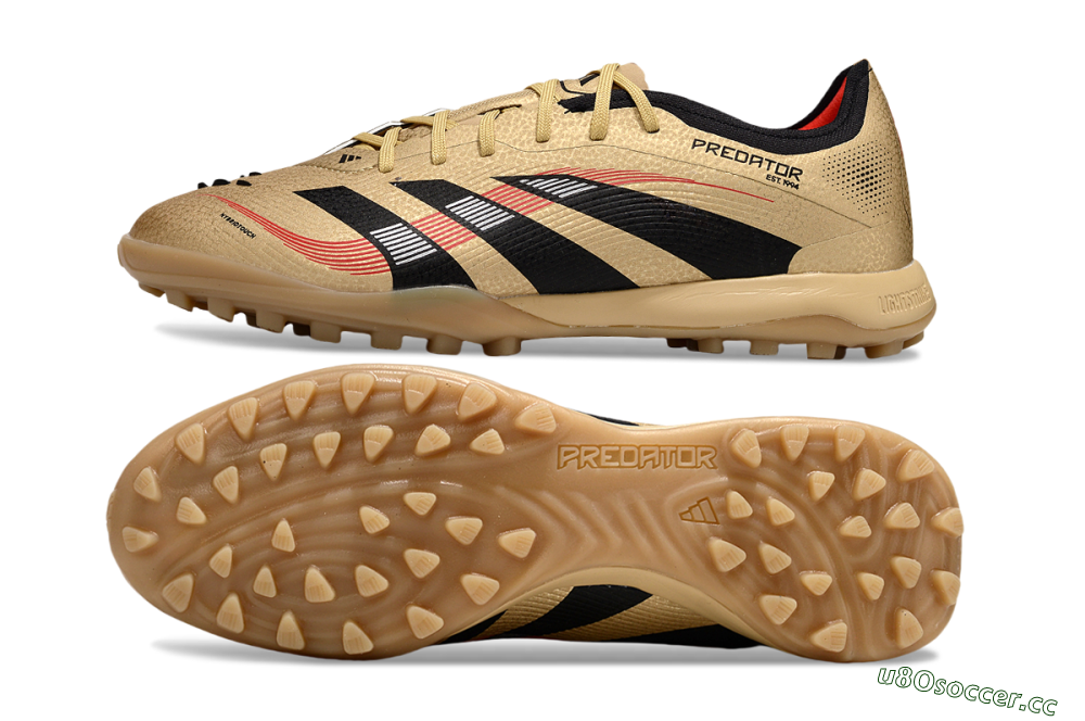 Men's Adidas Predator 25 Elite TF Artificial Turf Low-Tops Football Shoes - Gold/Black/Red 1