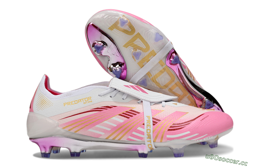 Men's Adidas Predator 25 Elite Foldover Tongue FG Firm Ground Low-Tops Football Boots - Pink/Gold/White 2