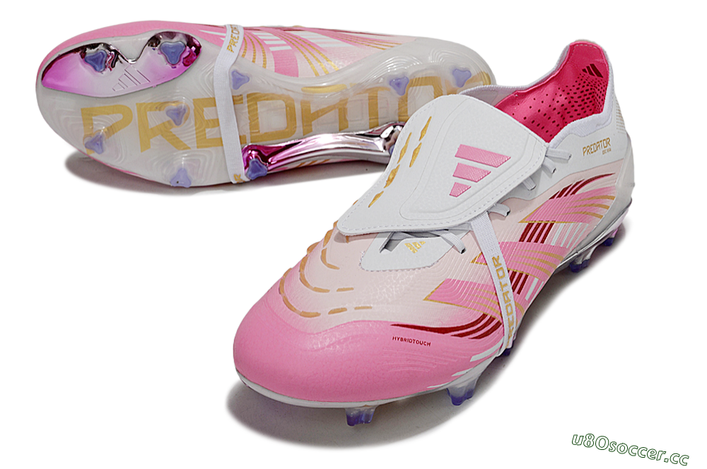 Men's Adidas Predator 25 Elite Foldover Tongue FG Firm Ground Low-Tops Football Boots - Pink/Gold/White 3