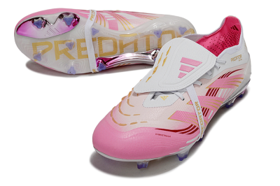 Men's Adidas Predator 25 Elite Foldover Tongue FG Firm Ground Low-Tops Football Boots - Pink/Gold/White