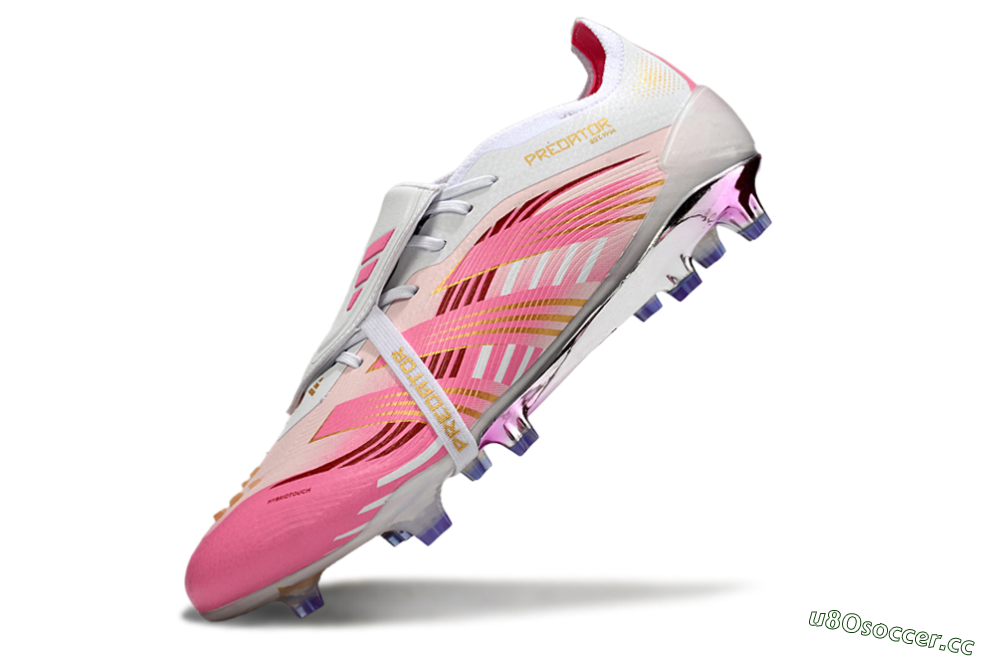 Men's Adidas Predator 25 Elite Foldover Tongue FG Firm Ground Low-Tops Football Boots - Pink/Gold/White 5