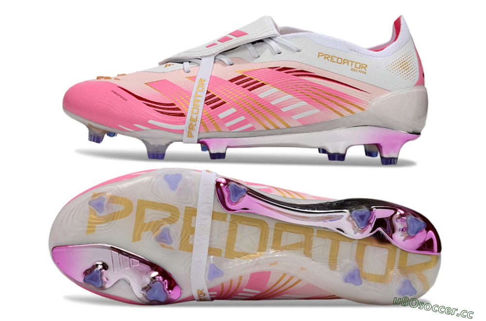 Men's Adidas Predator 25 Elite Foldover Tongue FG Firm Ground Low-Tops Football Boots - Pink/Gold/White 1