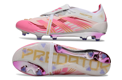 Men's Adidas Predator 25 Elite Foldover Tongue FG Firm Ground Low-Tops Football Boots - Pink/Gold/White