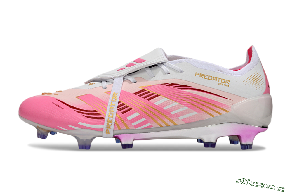 Men's Adidas Predator 25 Elite Foldover Tongue FG Firm Ground Low-Tops Football Boots - Pink/Gold/White 0