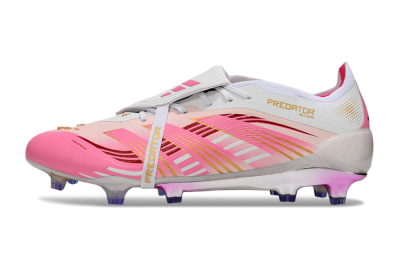 Men's Adidas Predator 25 Elite Foldover Tongue FG Firm Ground Low-Tops Football Boots - Pink/Gold/White