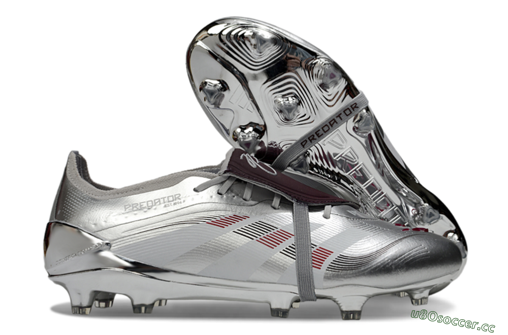 Men's Adidas Predator 25 Elite Foldover Tongue FG Firm Ground Low-Tops Football Boots - Silver/Black/Red 2