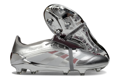 Men's Adidas Predator 25 Elite Foldover Tongue FG Firm Ground Low-Tops Football Boots - Silver/Black/Red