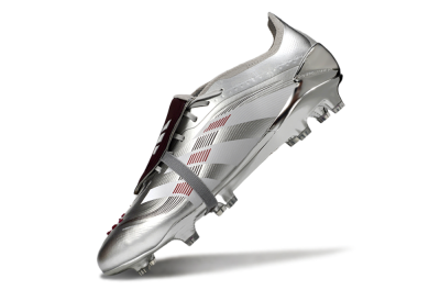 Men's Adidas Predator 25 Elite Foldover Tongue FG Firm Ground Low-Tops Football Boots - Silver/Black/Red