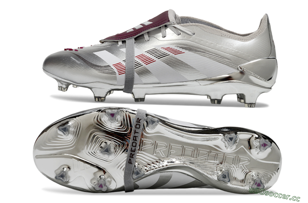 Men's Adidas Predator 25 Elite Foldover Tongue FG Firm Ground Low-Tops Football Boots - Silver/Black/Red 1