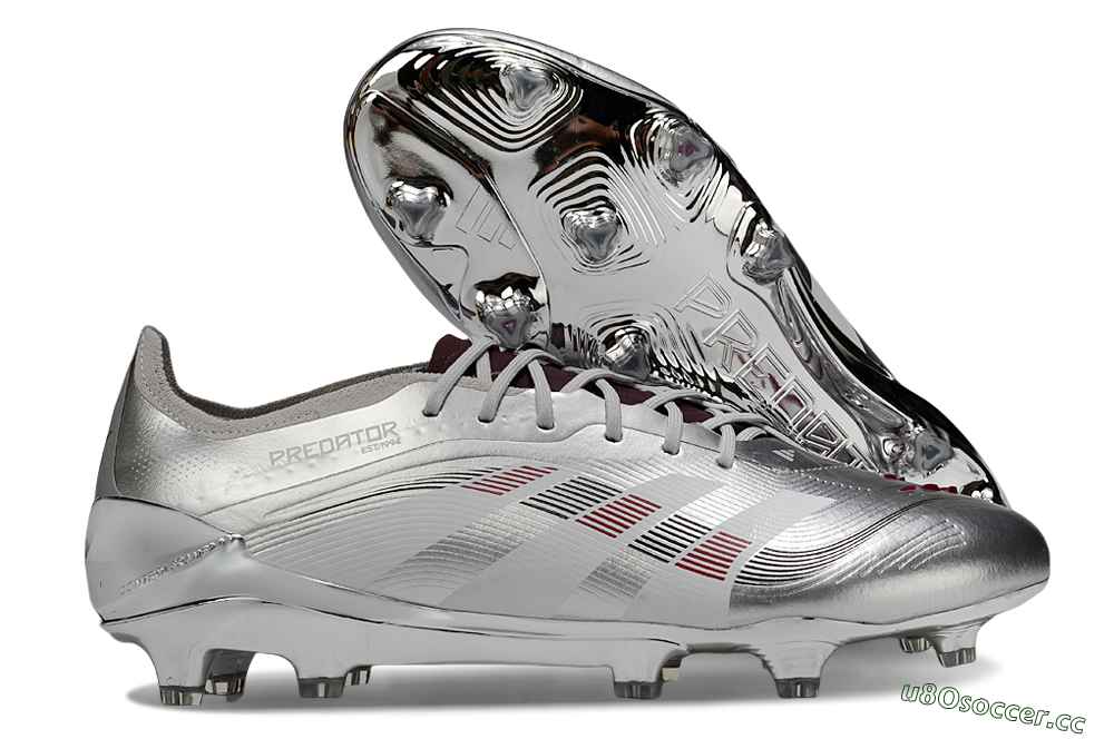 Men's Adidas Predator 25 Elite FG Firm Ground Low-Tops Football Boots - Silver/Black/Red 2