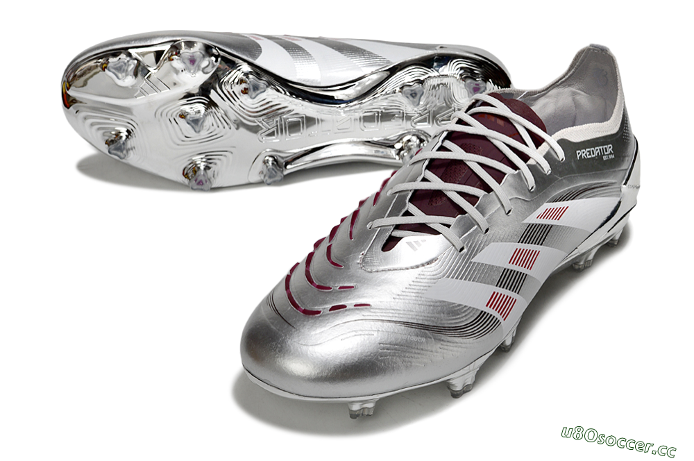 Men's Adidas Predator 25 Elite FG Firm Ground Low-Tops Football Boots - Silver/Black/Red 3