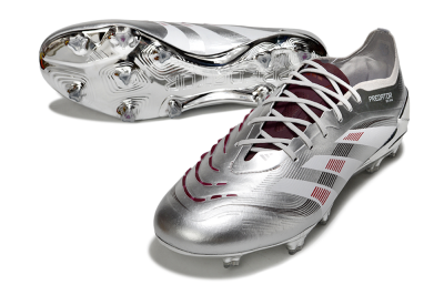 Men's Adidas Predator 25 Elite FG Firm Ground Low-Tops Football Boots - Silver/Black/Red