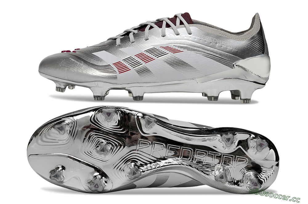 Men's Adidas Predator 25 Elite FG Firm Ground Low-Tops Football Boots - Silver/Black/Red 1