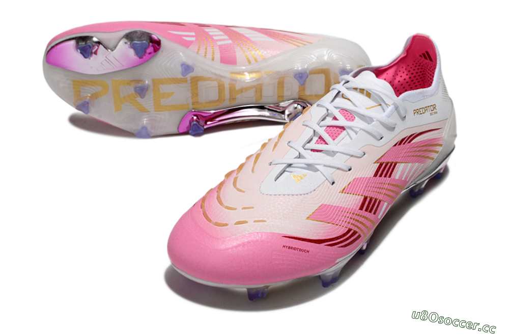 Men's Adidas Predator 25 Elite FG Firm Ground Low-Tops Football Boots - Pink/Gold/White 3