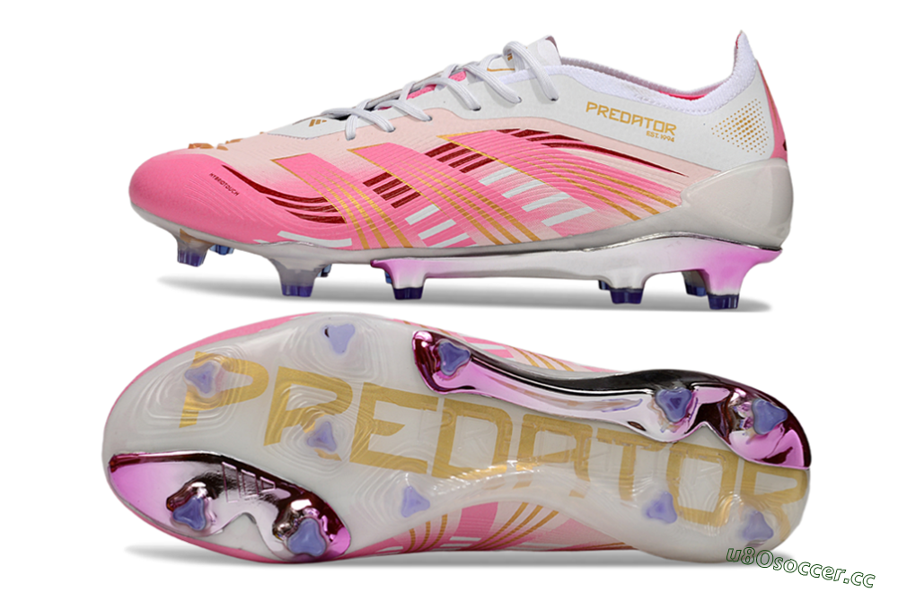 Men's Adidas Predator 25 Elite FG Firm Ground Low-Tops Football Boots - Pink/Gold/White 1