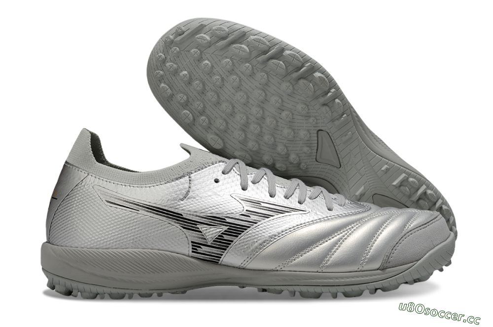 Men's Mizuno Morelia Neo Sala M8 TF Artificial Turf Low-Tops Football Shoes - Silver/Black 2