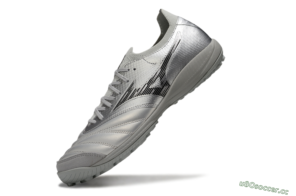 Men's Mizuno Morelia Neo Sala M8 TF Artificial Turf Low-Tops Football Shoes - Silver/Black 5