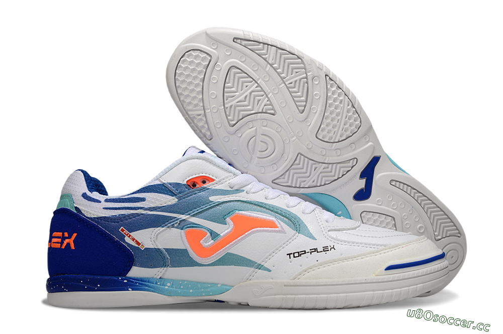 Men's Joma Top Flex IC Indoor & Futsal Low-Tops Football Shoes - White/Blue/Orange 2