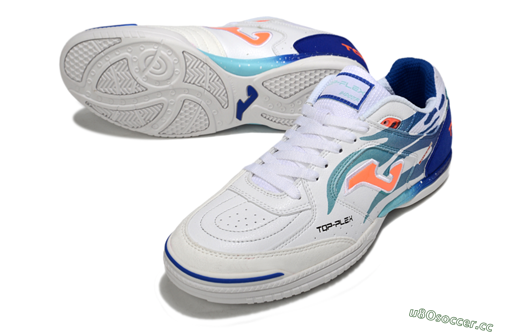 Men's Joma Top Flex IC Indoor & Futsal Low-Tops Football Shoes - White/Blue/Orange 3