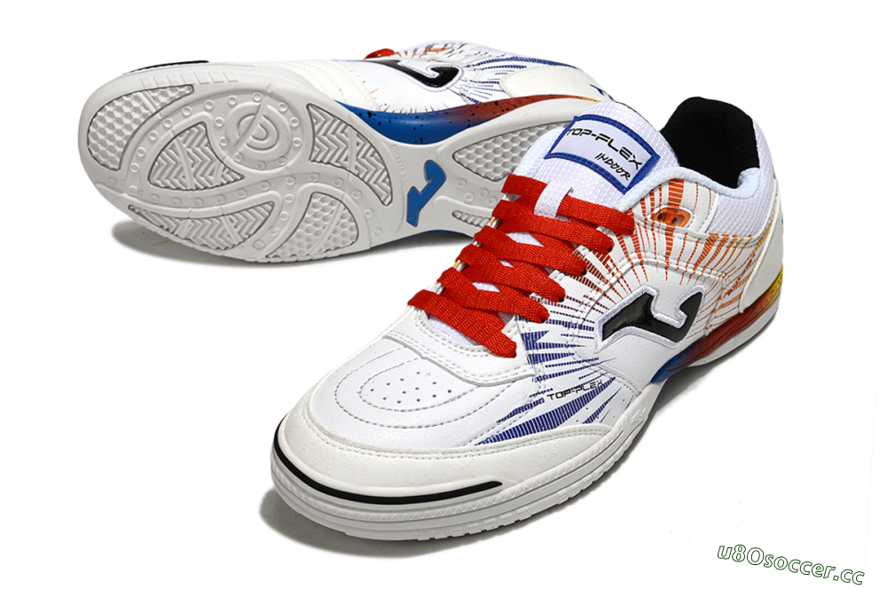 Men's Joma Top Flex IC Indoor & Futsal Low-Tops Football Shoes - White/Blue/Red 3