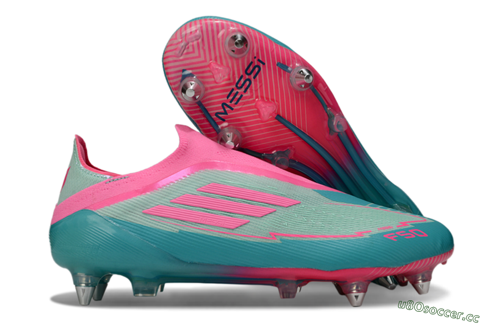 Men's Messi x Adidas F50 Elite Laceless SG Soft Ground Low-Tops Football Boots - Green/Pink 2