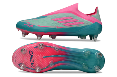 Men's Messi x Adidas F50 Elite Laceless SG Soft Ground Low-Tops Football Boots - Green/Pink