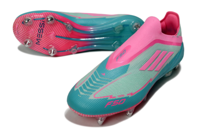 Men's Messi x Adidas F50 Elite Laceless SG Soft Ground Low-Tops Football Boots - Green/Pink