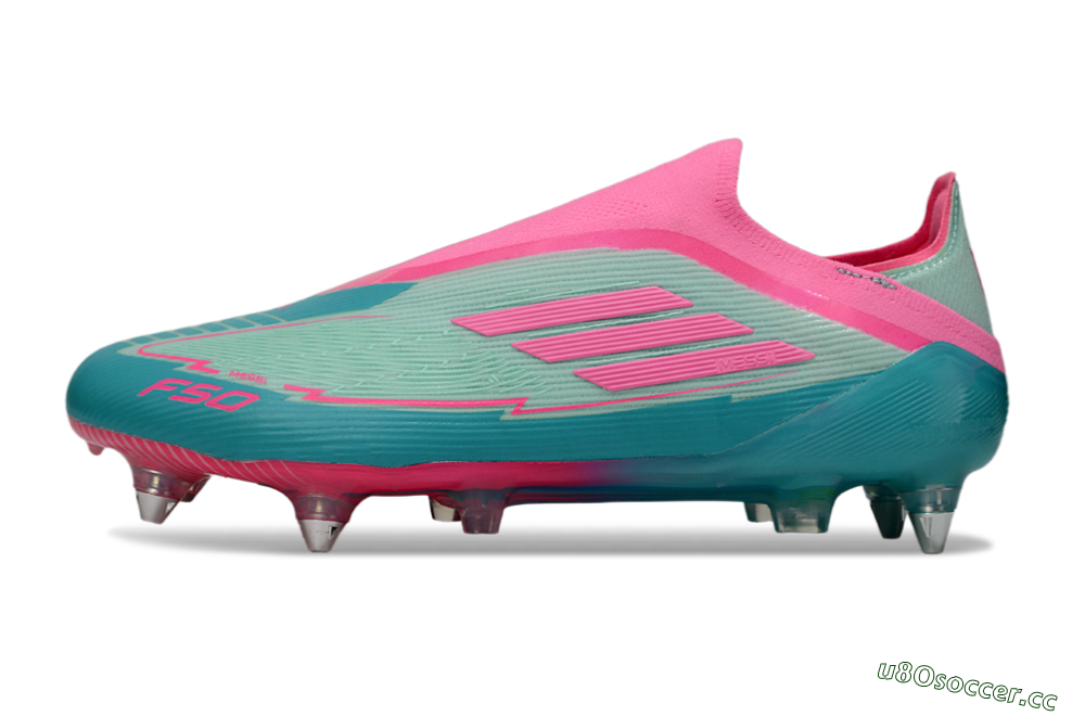 Men's Messi x Adidas F50 Elite Laceless SG Soft Ground Low-Tops Football Boots - Green/Pink 0