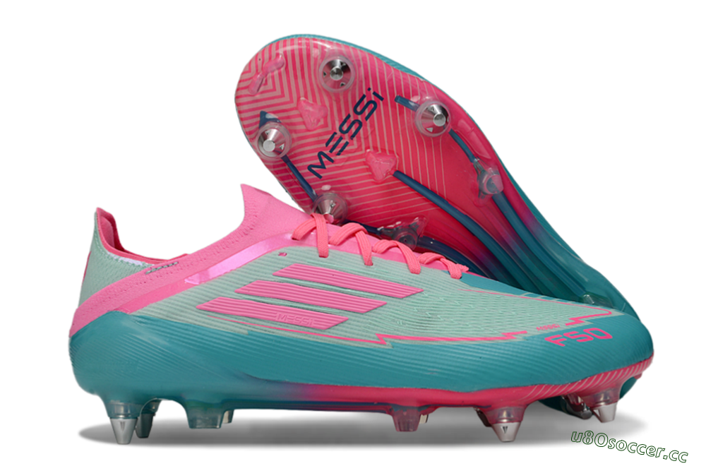 Men's Messi x Adidas F50 Elite SG Soft Ground Low-Tops Football Boots - Green/Pink 2