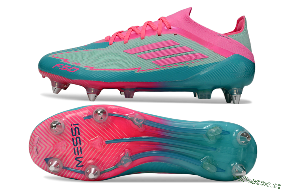 Men's Messi x Adidas F50 Elite SG Soft Ground Low-Tops Football Boots - Green/Pink 1