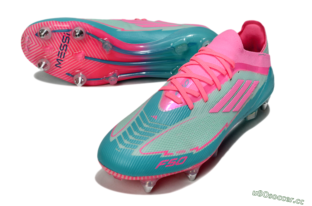 Men's Messi x Adidas F50 Elite SG Soft Ground Low-Tops Football Boots - Green/Pink 3