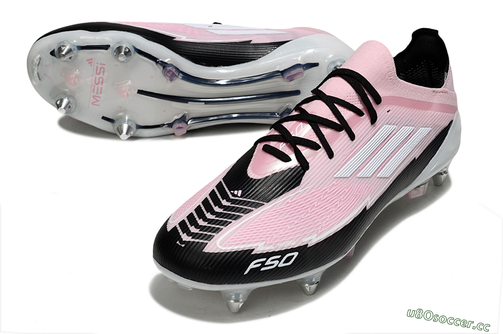 Men's Messi x Adidas F50 Elite SG Soft Ground Low-Tops Football Boots - Pink/White/Black 3