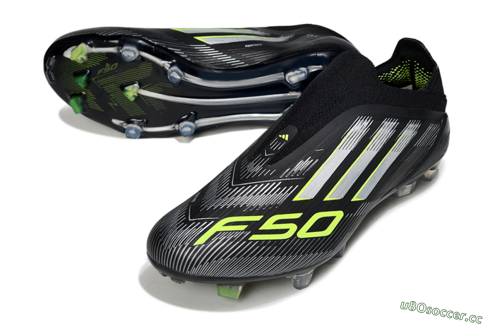 Men's Adidas F50 Elite Laceless FG Firm Ground Low-Tops Football Boots - Black/Silver/Yellow 3