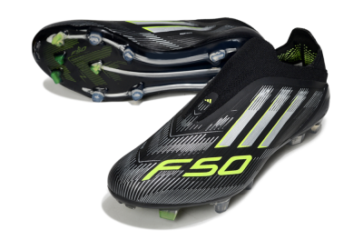 Men's Adidas F50 Elite Laceless FG Firm Ground Low-Tops Football Boots - Black/Silver/Yellow