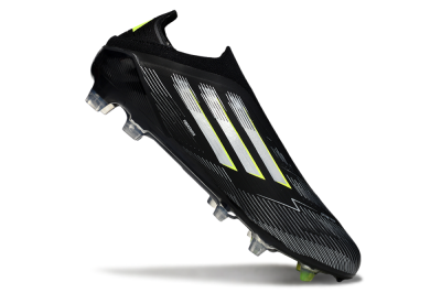 Men's Adidas F50 Elite Laceless FG Firm Ground Low-Tops Football Boots - Black/Silver/Yellow