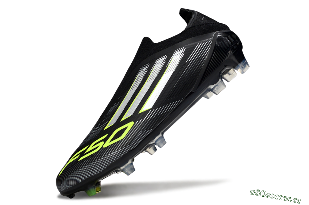 Men's Adidas F50 Elite Laceless FG Firm Ground Low-Tops Football Boots - Black/Silver/Yellow 5