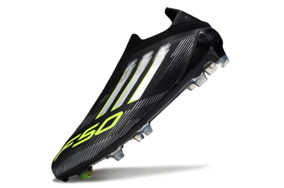Men's Adidas F50 Elite Laceless FG Firm Ground Low-Tops Football Boots - Black/Silver/Yellow