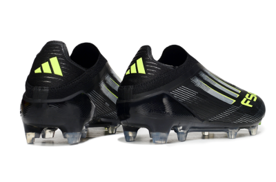 Men's Adidas F50 Elite Laceless FG Firm Ground Low-Tops Football Boots - Black/Silver/Yellow
