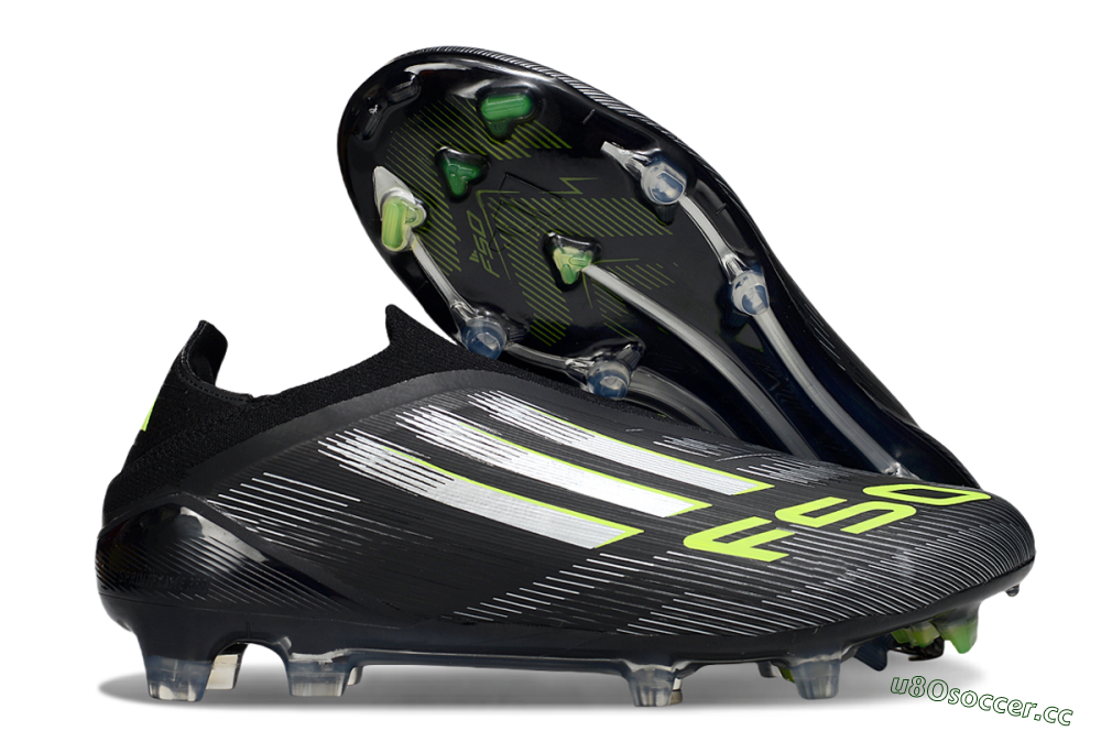 Men's Adidas F50 Elite Laceless FG Firm Ground Low-Tops Football Boots - Black/Silver/Yellow 2