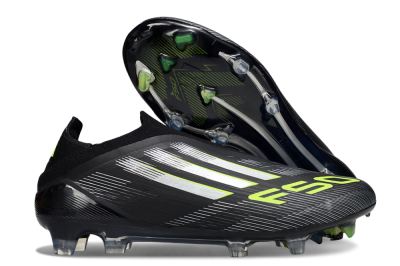 Men's Adidas F50 Elite Laceless FG Firm Ground Low-Tops Football Boots - Black/Silver/Yellow
