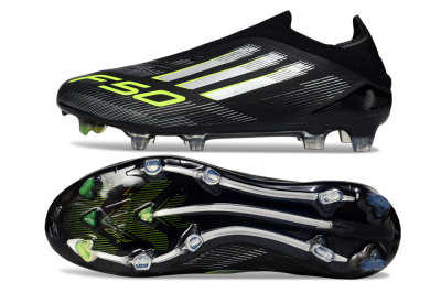Men's Adidas F50 Elite Laceless FG Firm Ground Low-Tops Football Boots - Black/Silver/Yellow