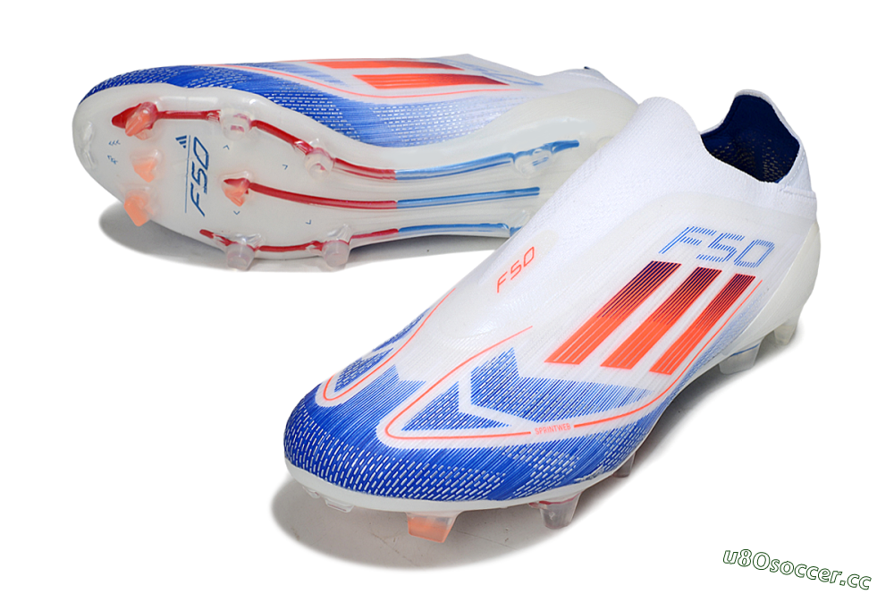 Men's Adidas F50 Elite Laceless FG Firm Ground Low-Tops Football Boots - White/Blue/Red 3