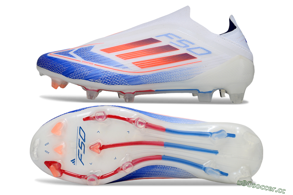 Men's Adidas F50 Elite Laceless FG Firm Ground Low-Tops Football Boots - White/Blue/Red 1