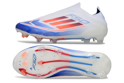 Men's Adidas F50 Elite Laceless FG Firm Ground Low-Tops Football Boots - White/Blue/Red