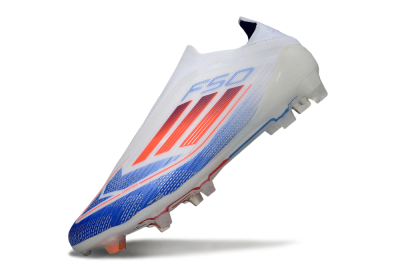 Men's Adidas F50 Elite Laceless FG Firm Ground Low-Tops Football Boots - White/Blue/Red